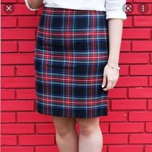 J. Crew Plaid Tartan Pencil Skirt in Black/Red